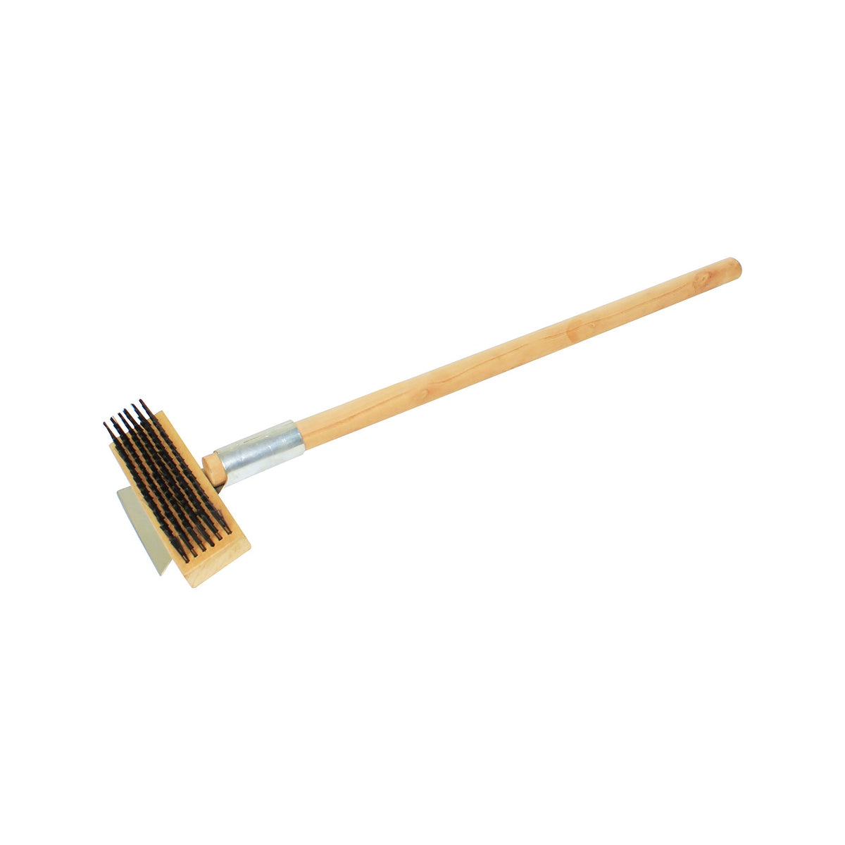 Excellante Heavy Duty Wire Brush with Scraper and Long Wood Handle by Restaurant Essentials – 27 inches, Hardwood, Brown/Bronze, Model 849851015623