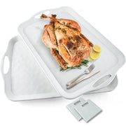 ECOIOU Serving Tray Set, 20 x 13 Inch Rectangular, White Melamine with Handles