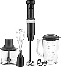 KitchenAid Variable Speed Corded Hand Blender with Attachments, KHBV83 | Includes Blending Pitcher, Whisk, And Chopper Attachments, Removable 8" Blending Arm, Variable Speed Trigger, Black Matte