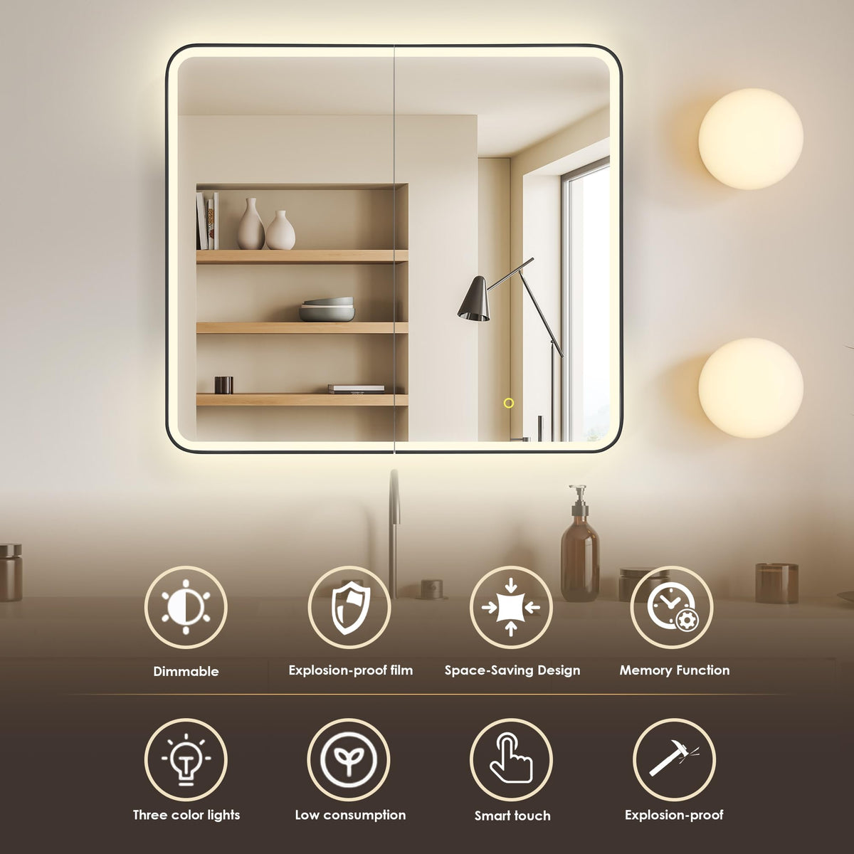 Ostaria 36" Aluminum Surface-Mount/Reccessed Lighted Mirror Medicine Cabinet by ALTAIR – unspecified, Aluminum, Matte Black, Model 769036-LED-MC