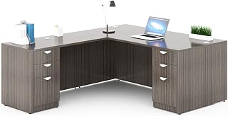 Boss Office Products 66 Inch Executive L-Shape Corner Desk with Dual Box/Box/File Storage Pedestals, Driftwood