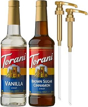 Torani Syrups, Brown Sugar Cinnamon and Vanilla Syrup Variety 2-Pack, Coffee Syrups for Drinks, Pumps Included, 25.4 Fl Oz Ea