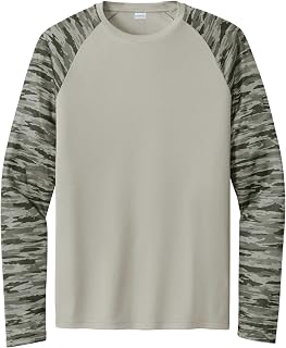 SPORT-TEK Unisex Drift Camo Colorblock Long Sleeve Tee | Athletic Fit Workout T-Shirt for Men & Women