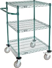 Nexel 3 Shelf Cart, Poly-Green, 24" L x 24" W x 40" H, Polyurethane Rigid Casters