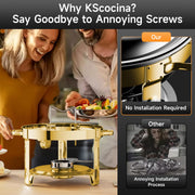 KScocina Round Chafing Dish Set, 5QT Stainless Steel, Golden 4 Pack