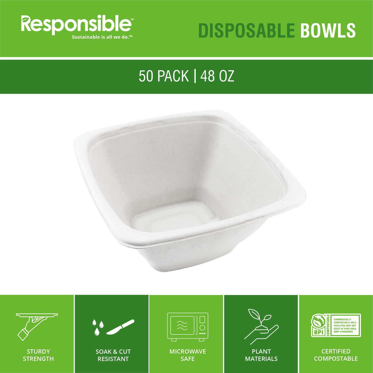 Responsible Products 48 oz (50 Count) / Natural Brown / Casual Bowls