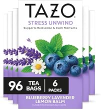 TAZO Stress Unwind Blueberry Lavender Lemon Balm Tea Bags, 16 ct, 6-Pack | This soothing herbal blend combines calming lemon balm and gentle chamomile with lavender, blueberry and hibiscus.