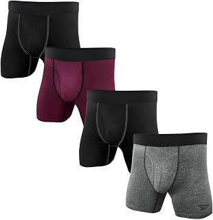 Reebok Men's Boxer Briefs - 4 Pack 6'' Inseam Stretch Performance Underwear Quick Dry Moisture Wicking Boxers - Fig/Grey/Heather/Black X-Large