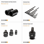209 Piece SAE/Metric Std/Deep Master Impact Socket Set by GEARWRENCH – 1/4", 3/8", & 1/2" Drive, Chrome Molybdenum Steel, Manganese Phosphate, Model 89072