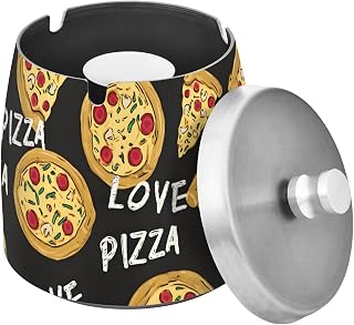 Love Pizza Pattern Splash Ashtray with Lid, Outdoor Ashtrays for Patio