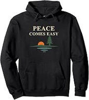 Peace Comes Easy Lakeside Sunset Pine Reflection Graphic Pullover Hoodie