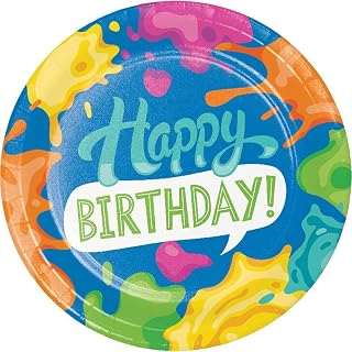 Creative Converting Paint Splatter Happy Birthday Dinner Plates, 8 Count