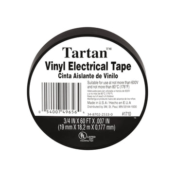 "Tartan" Vinyl Black Plastic Electrical Tape by 3M – 49656 inches, Vinyl, Black, Model 49656