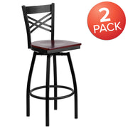 Flash Furniture Mahogany Wood Seat/Black Metal Frame / 2 Pack / traditional Barstools