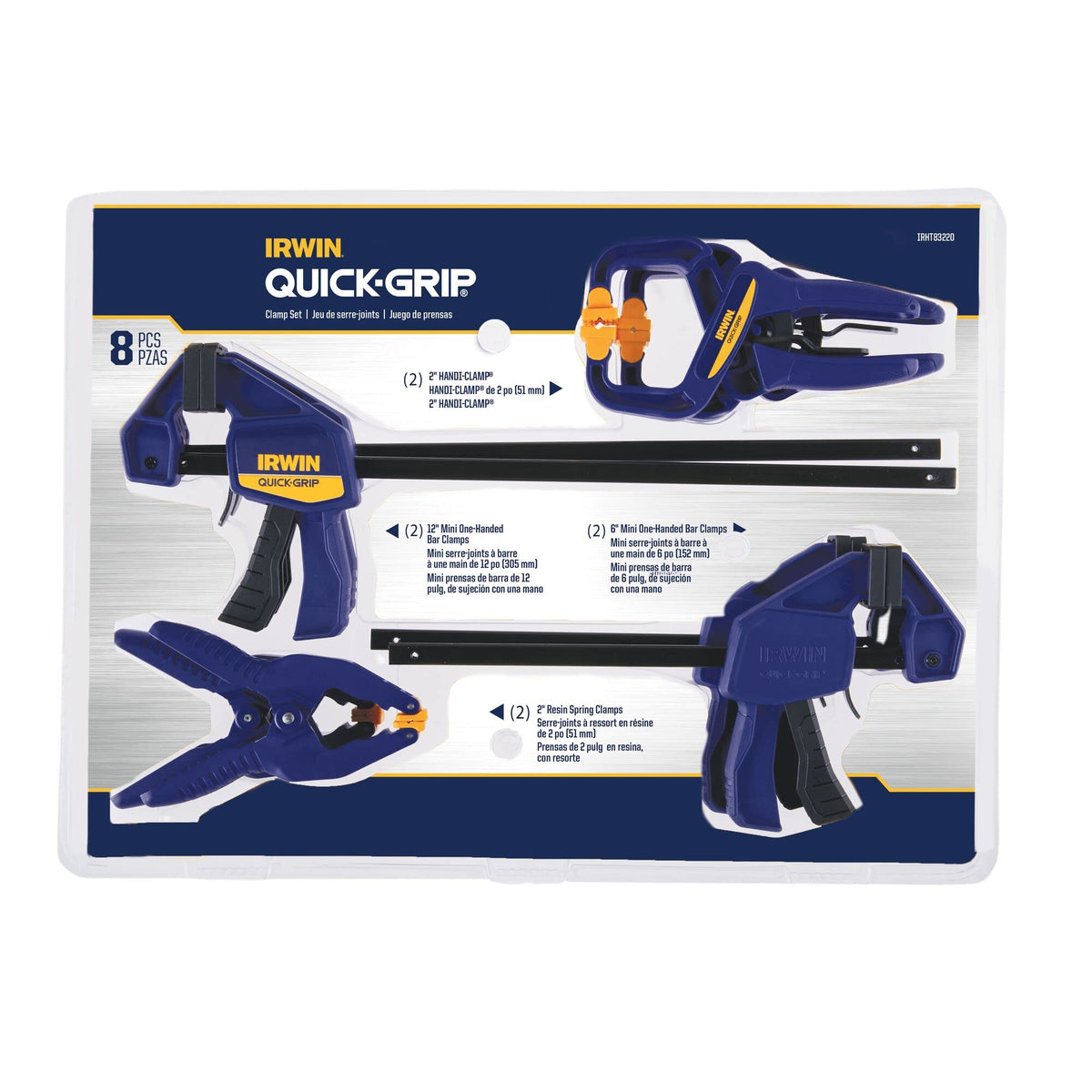 QUICK-GRIP Clamps for Woodworking by IRWIN – 8 Piece, Resin, Multi, Pack of 8, Model IRHT83220