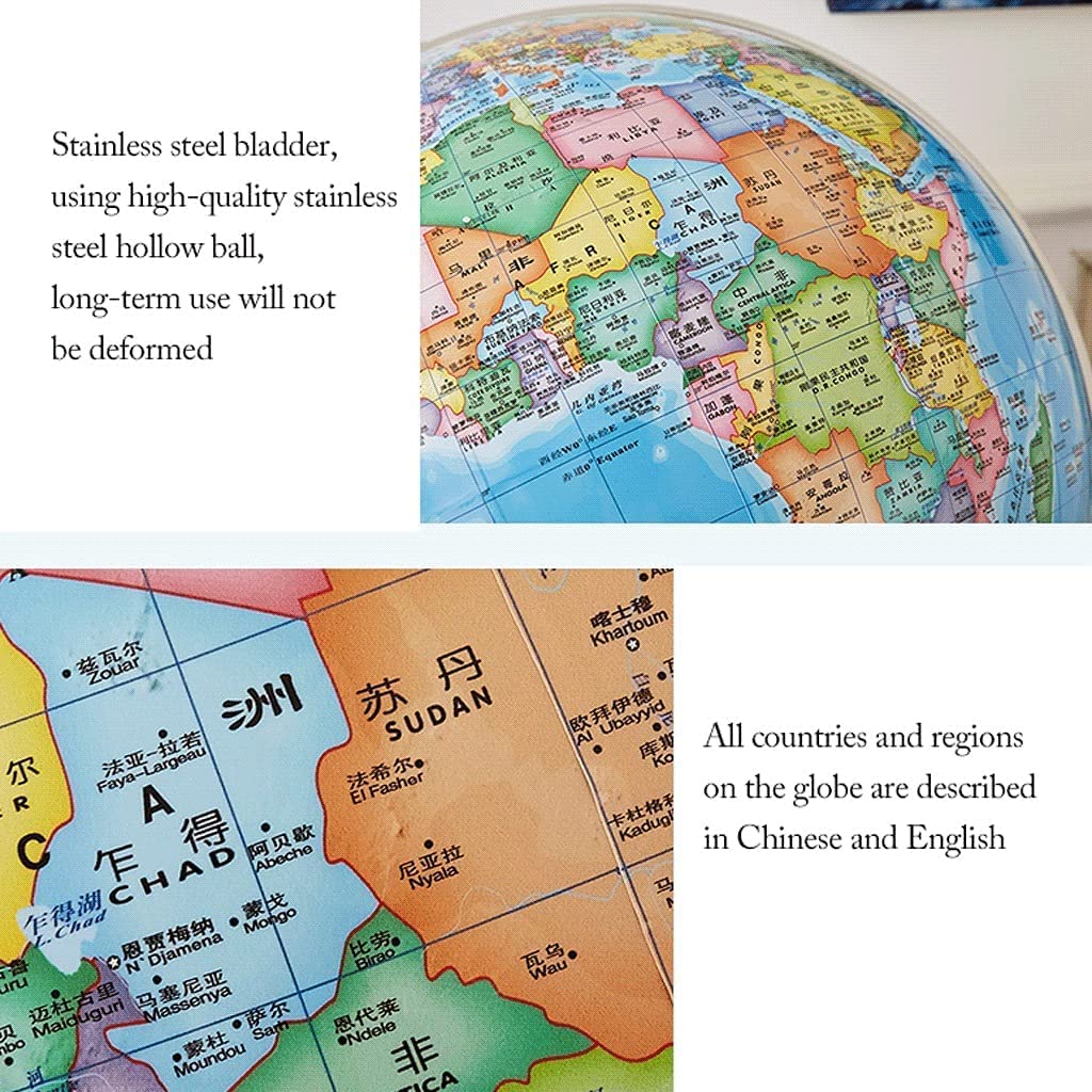 Practical Globe Geographic Globes Metal Stand Stainless Steel Educational Globe 16.5in Diameter Desktop World Globes for Interactive Fun y Decor by POCHY – Model 10478812