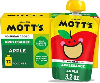 Mott's No Sugar Added Applesauce, Made from Real Fruit, No Artificial Flavors, 3.2 Oz Clear Pouches, 12 Pack