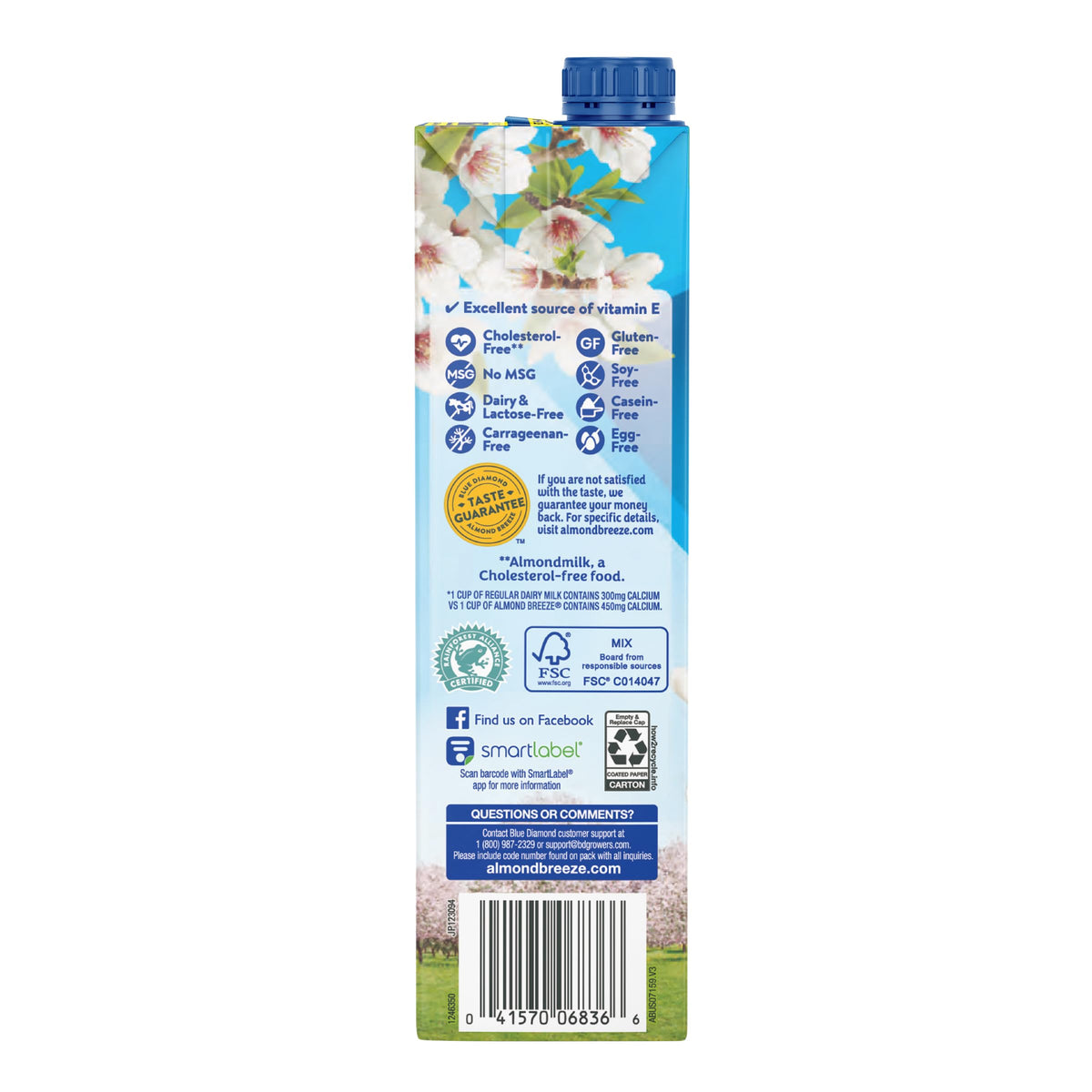 Breeze Dairy Free Almondmilk by Blue Diamond Almonds – 32 Fl Oz (Pack of 12), Pack of 12, Model 19005