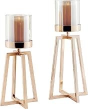 Danya B. Maeve Tinted Glass Warm Gold Pedestal Hurricane Candle Holders - Set of 2