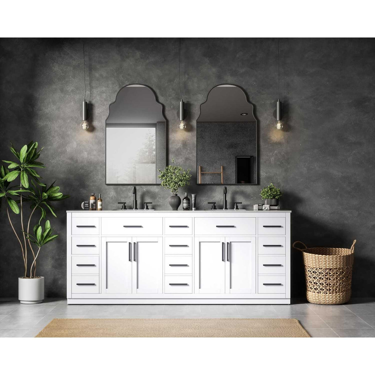 Elegant Kitchen and Bath Alden 84" Double Bathroom Vanity in White by Elegant Lighting – 84" W x 35" H x 22" D, Wood, White, Model VF29784DWH