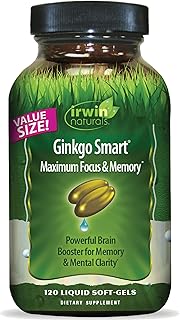 Irwin Naturals Ginkgo Smart Focus & Memory Brain Support | 120 Softgels | Brain Supplement for Mental Clarity & Focus | Ginkgo Biloba + Acetyl-L-Carnitine, DMAE, Choline & ALA | 120 Liquid Soft-Gels
