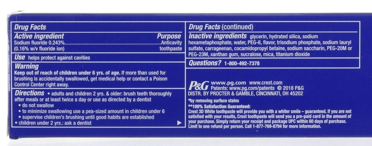 3D White Advanced Whitening Fluoride Toothpaste by Crest – 6 Ounce (Pack of 5), Pack of 5, Model 44-QDGF-GL5G