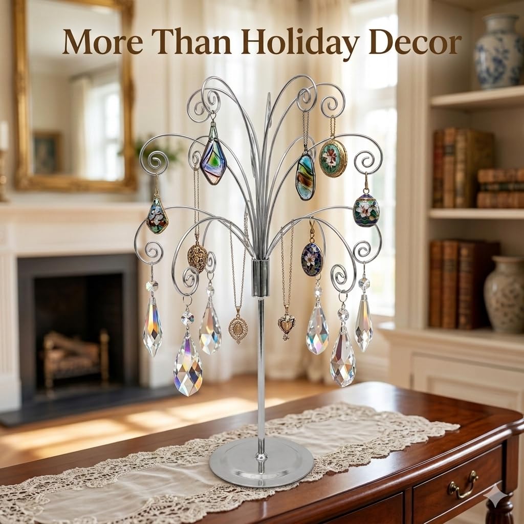 HOHIYA Metal Ornament Tree Stand, 20 Inch Height, Silver