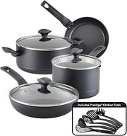 Farberware Power Base Nonstick Cookware/Pots and Pan Set, 12 Piece - Matte Black