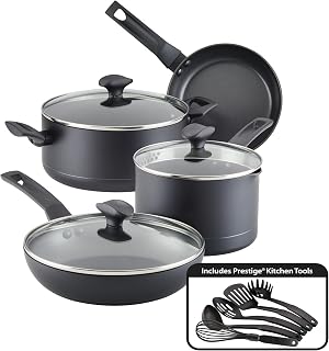 Farberware Power Base Nonstick Cookware/Pots and Pan Set, 12 Piece - Matte Black