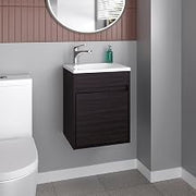 Tuhome Furman Bathroom Vanity Base Cabinet, Compact 15.6" Freestanding Sink Cabinet with 1 Soft-Close Door & Open Shelf, Engineered Wood, Small Bathroom Vanity Storage