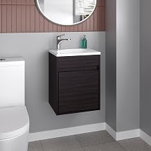 Tuhome Furman Bathroom Vanity Base Cabinet, Compact 15.6" Freestanding Sink Cabinet with 1 Soft-Close Door & Open Shelf, Engineered Wood, Small Bathroom Vanity Storage