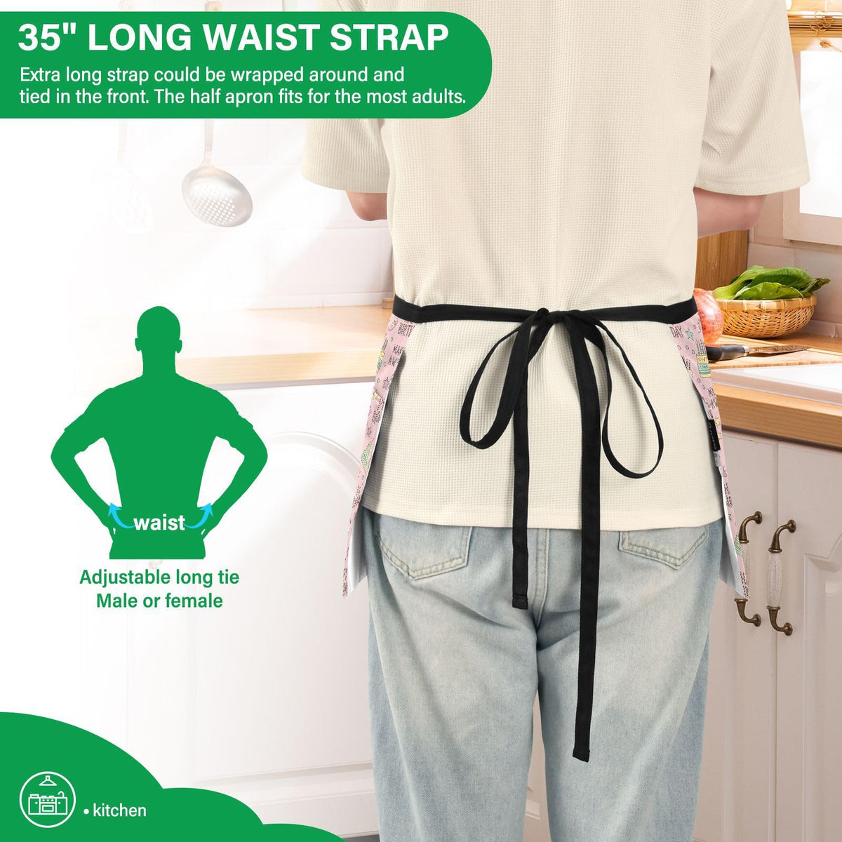 Birthday Pattern Pink 3-Pocket Server Apron Professional Waist Apron for Waitress by SDMKA – 25.2" x 11.8", Polyester, I310, Model g513182367p1023c1088s2479