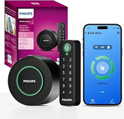 PHILIPS WiFi Smart Retrofit Lock + Wireless Fingerprint Keypad, Update Your Existing Deadbolt, Built-in WiFi, Remote Control, Deadbolt Lock with Voice Control, Auto Lock, Interior Knob, Polish Black