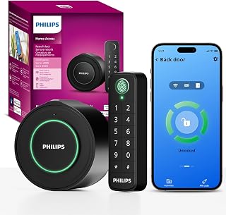PHILIPS WiFi Smart Retrofit Lock + Wireless Fingerprint Keypad, Update Your Existing Deadbolt, Built-in WiFi, Remote Control, Deadbolt Lock with Voice Control, Auto Lock, Interior Knob, Polish Black