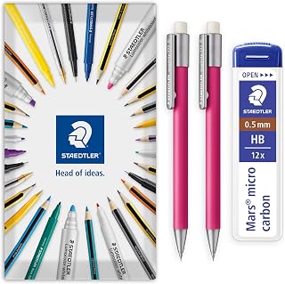 STAEDTLER 2x Magenta Graphite 777 Mechanical Pencils & 0.5mm HB Leads | Refillable, for Writing, Sketching, Technical Drawing & Office Use