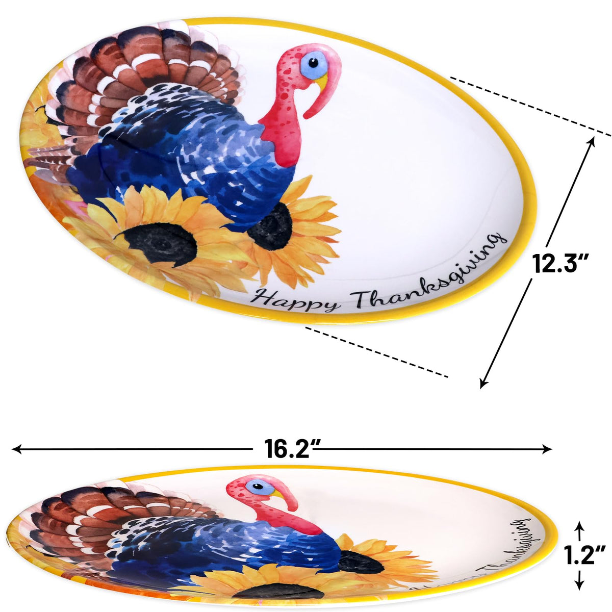Fancy Land Serving Platter, 12.3 x 16.2 Inches, Multicolor Thanksgiving