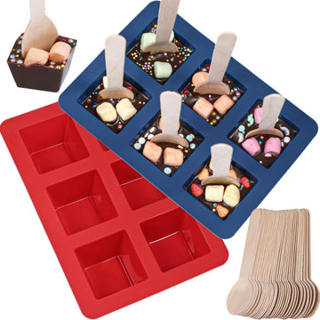 Webake Hot Cocoa Spoon Mold Set, Silicone Square, Red and Blue, 2-Pack