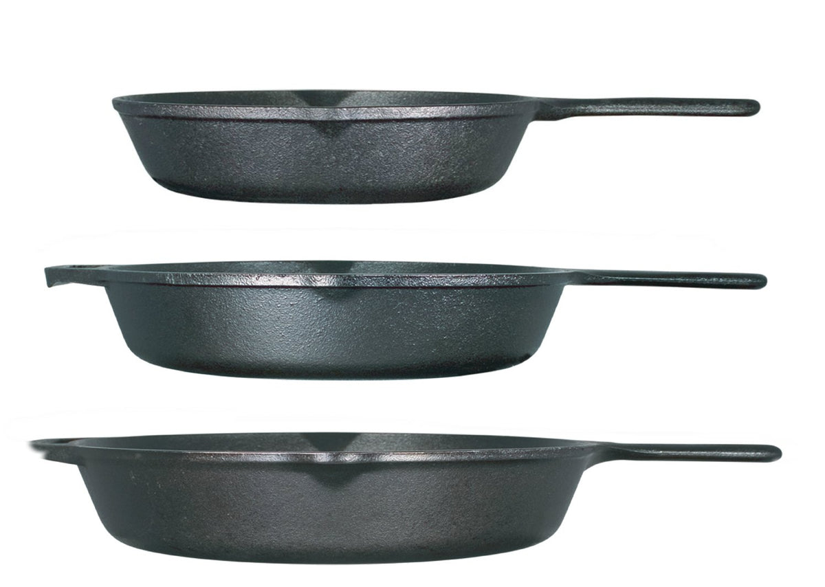 Seasoned Cast Iron 3 Skillet Bundle. 12 Inches and 10.25 Inches with 8 Inch Set of 3 Cast Iron Frying Pans by Lodge – 3 Piece Skillet Set, 3.0 pints, Iron, Black, Pack of 3