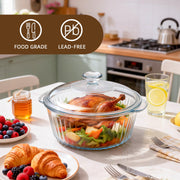 Luvan Round Glass Casserole, 2.4L Borosilicate, Transparent