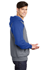 Unisex Raglan Colorblock Pullover Hooded Sweatshirt by SPORT-TEK – X-Small, Polyester Blend, True Royal/ Vintage Heather, Model ST267