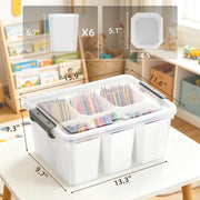 Citylife Craft Organizer Bin with Lid, 17 Quart with 6 Dividers, Clear White