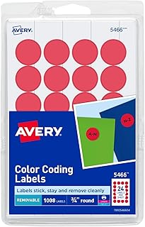Avery Print/Write Self-Adhesive Removable Labels, 0.75 Inch Diameter, Red, 1008 per Pack (5466)
