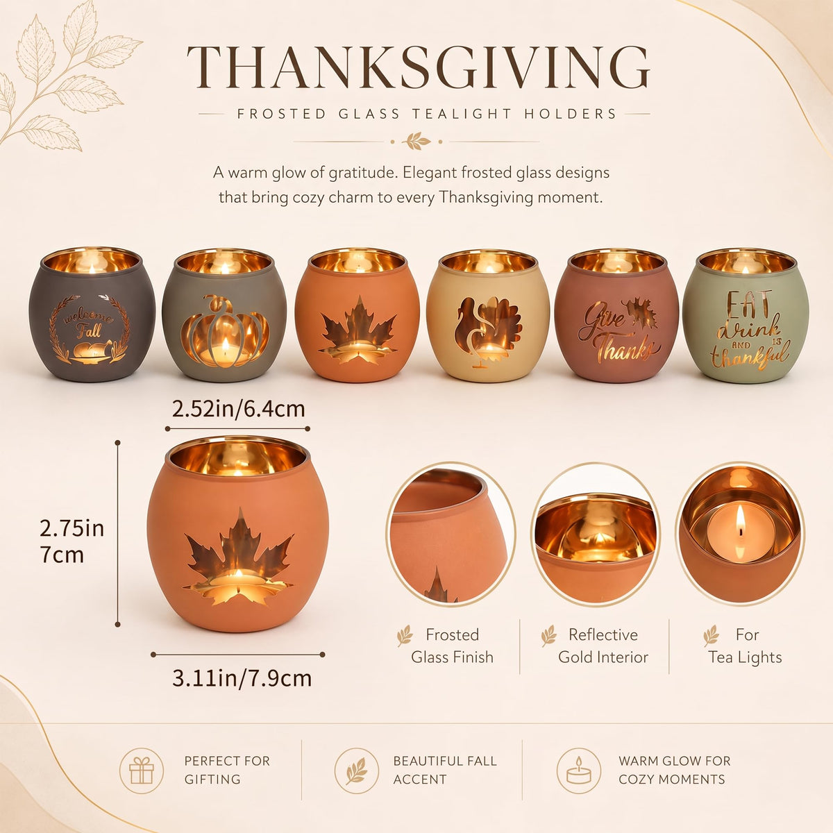 Ysnn Fall Candle Holders, Set of 6, Frosted Glass