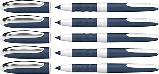 Schneider One Change Rollerball Pen, Refillable, 0.6 mm Ultra-Smooth Tip, Blue/White Barrel, Blue Ink, Box of 5 Pens (183703)