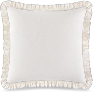 Cotton Ruffle Euro Sham, 26" x 26" Spring Pillow Cover, Single 100% Cotton Linen-Like Cover, Machine Washable, White – Glacier Gray