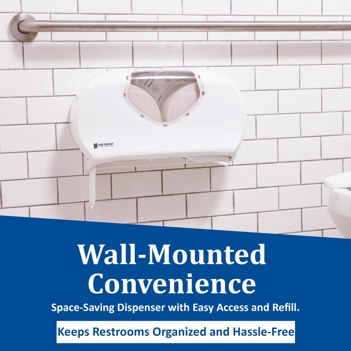 Summit Bath Tissue Dispenser by San Jamar – 9", Plastic, White/Clear, Model R4070WHCL