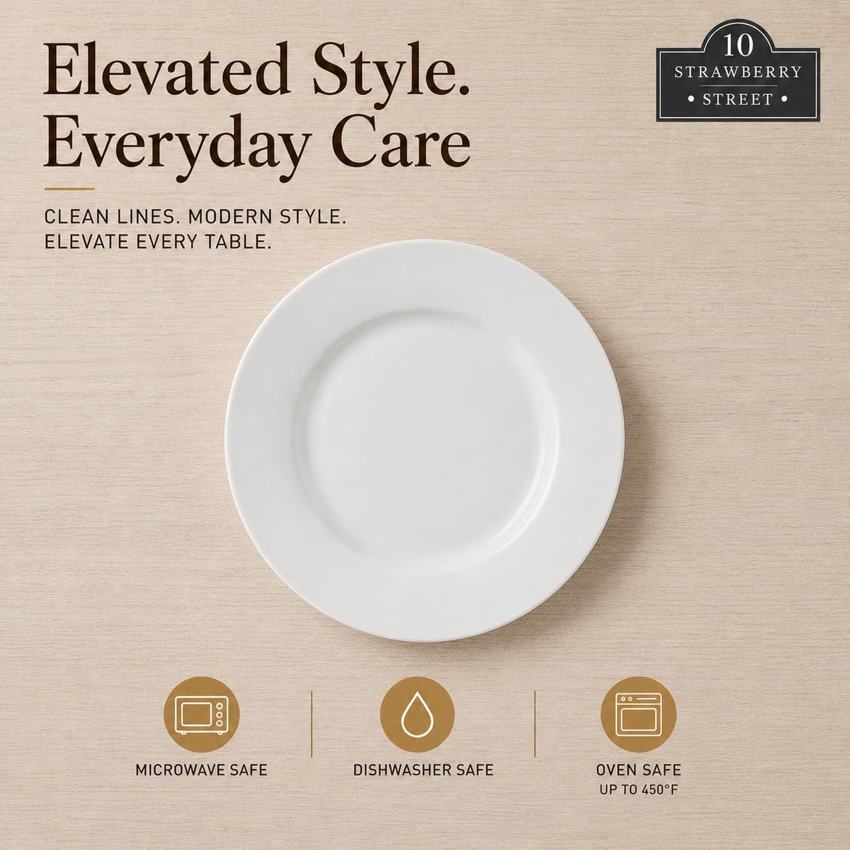 Simply Round 6" Appetizer Plate by 10 Strawberry Street – 6" Appetizer, Ceramic, White, Pack of 6, Model 6RD-6ACE-TSS
