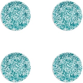 Crow Canyon Home Splatter Enamelware Pasta Plates, Set of 4, Turquoise