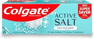 Colgate Active Salt Toothpaste, Toothpaste for Healthy Gums and Teeth, Tooth Decay Prevention, Gum Protection, Eliminates Bad Breath (300g/200g X 1 and 100g X 1)