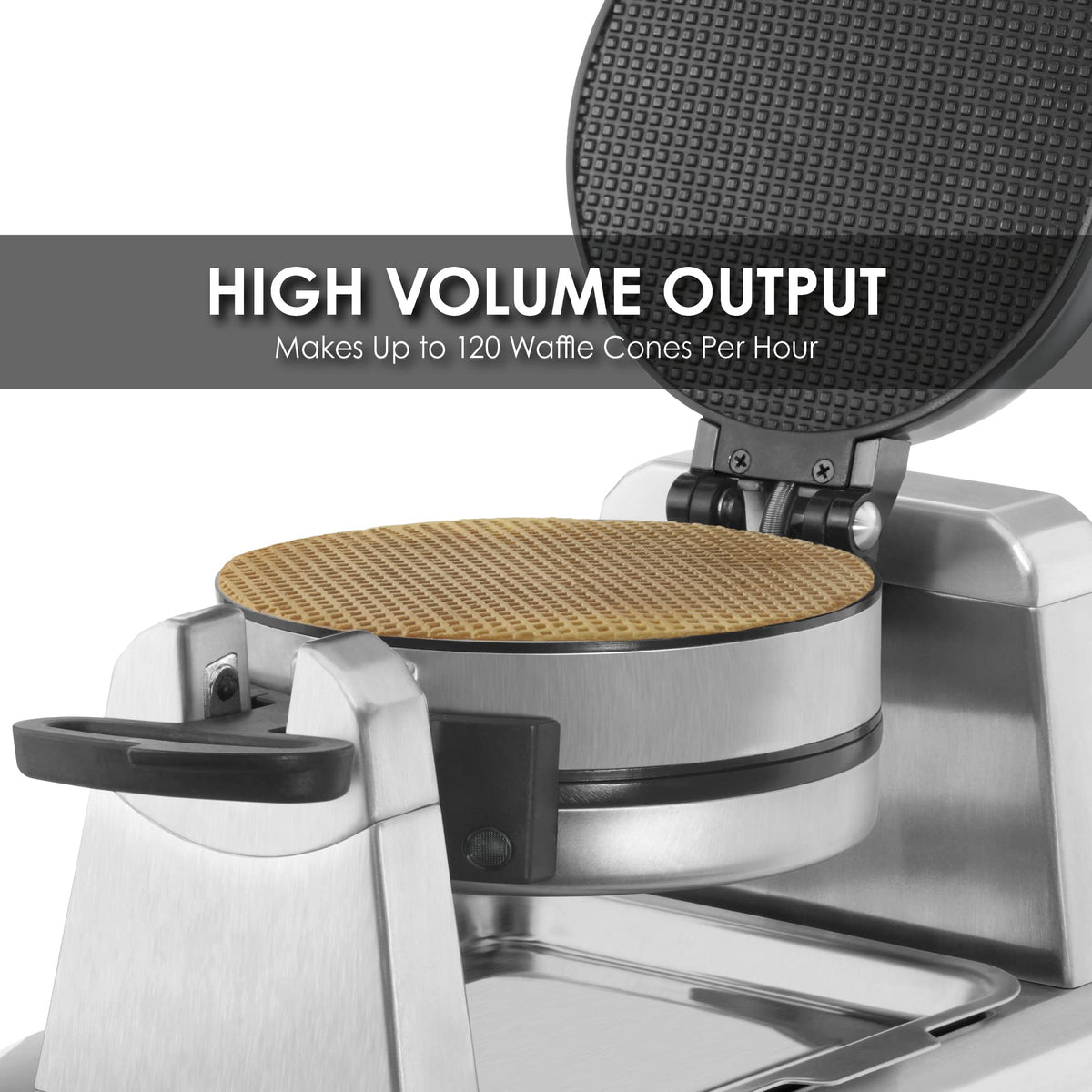 Double Waffle Cone Maker with Rotary Feature by Waring – 18.62 x 12.37 x 11.25 inches, Stainless Steel, Silver, Pack of 3, Model WWCM200
